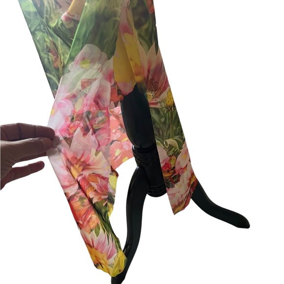 ZARA WOMENS LONG DRAPED FLORAL PRINTED TULLE DRESS SLIT sz M (B26) - Picture 16 of 16